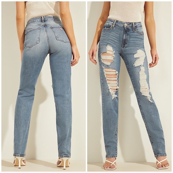 New GUESS Abrasion detail relaxed-fit denim Jeans SZ 27 - Picture 2 of 10